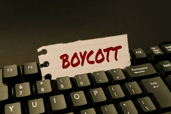 Conceptual display Boycott. Word Written on stop buying or using the goods or services of a certain company Abstract Typing Online Invitation Letters, Fixing Word Processing Program — Stock Photo, Image