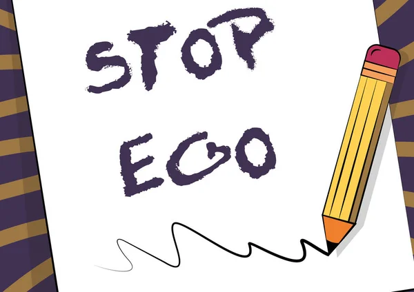 Ispirazione che mostra il segno Stop Ego. Idea di business Controlla la tua ossessione per una decisione o un evento o qualsiasi cosa Disegno a matita sulla parte superiore del foglio di carta Scribble Drawing Line. — Foto Stock