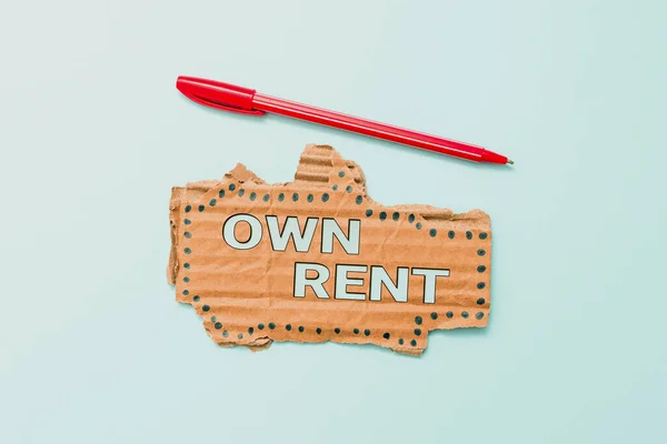 Sign displaying Own Rent. Internet Concept tangible property is leased in exchange for a monthly payment Simple Homemade Crafting Ideas And Designs Recycling Used Materials — Stock Photo, Image