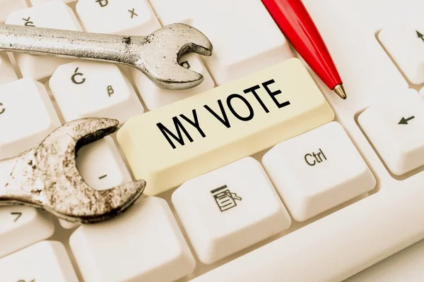 Handwriting text My Vote. Conceptual photo the act of showing your choice or opinion in an election or meeting Abstract Creating Safe Internet Experience, Preventing Digital Virus Spread — Stock Photo, Image