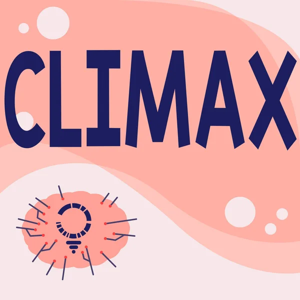 手書き署名｜Climax 。開発または解像度で最も高いまたは最も強烈な点の概念的な写真空の書き込みスペースの横に複数の行を持つ電球図面. — ストック写真