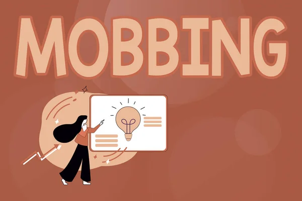 Текстовий знак, що показує Mobbing. Бізнес ідея Биття індивідуума спеціально на роботі Емоційне насильство Стрес Абстрактне заповнення онлайн форм, Відповіді на інтернет-опитування та питання — стокове фото