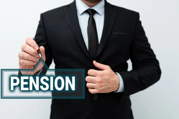 Text som visar inspiration Pension. Affärs showcase Inkomst seniorer tjäna efter pensionering Sparar för äldre år Presentera nya planer och idéer Demonstrera Planeringsprocess — Stockfoto