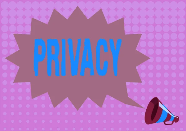 Schrijven met tekst Privacy. Zakelijk idee Recht om persoonlijke zaken en informatie geheim te houden Illustratie van een Spiky Chat Cloud aangekondigd door een megafoon. — Stockfoto