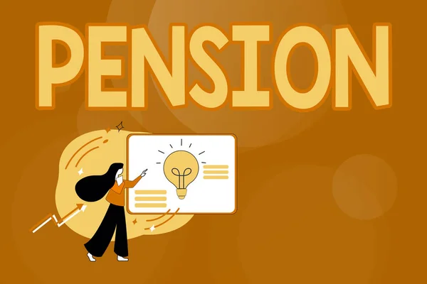 Sign displaying Pension. Word Written on Income seniors earn after retirement Saves for elderly years Abstract Filling Online Forms, Answering Internet Surveys And Questions — Stock Photo, Image