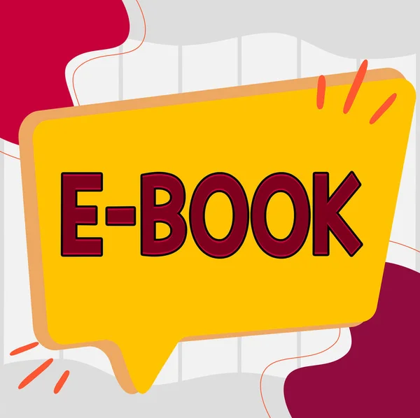 Έμπνευση που δείχνει το E Book. Επαγγελματική προσέγγιση ηλεκτρονική έκδοση του τυπωμένου βιβλίου που μπορεί να διαβάσει τον υπολογιστή ή το tablet Εικονογράφηση του κενού Big Chat Box Για Αναμονή για Διαφήμιση. — Φωτογραφία Αρχείου
