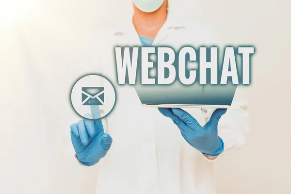 Visualização conceitual Webchat. Internet Concept system that allows users to communicate in real time using internet Demonstrating Medical Techology Presenting New Scientific Discovery — Fotografia de Stock