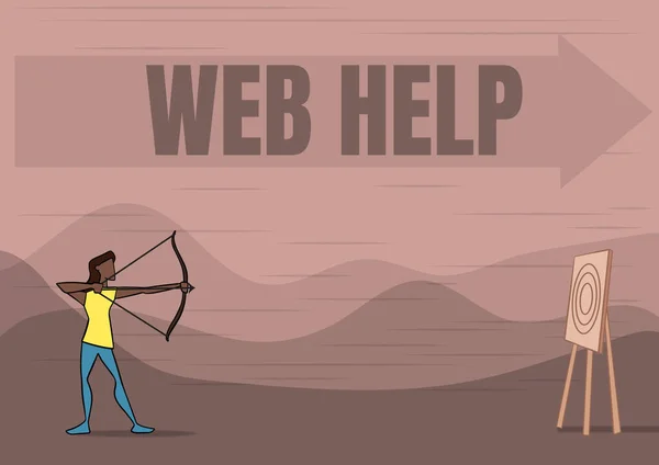 Inspiratie toont teken Web Help. Zakelijk idee procedurele of referentie-informatie geleverd via de computer Lady Archer Illustration Holding Bow Aiming For Target. — Stockfoto