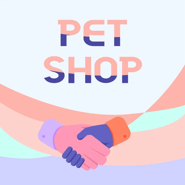 Inspiration showing sign Pet Shop. Business idea Retail business that sells different kinds of animals to the public Hands Drawing In Handshake Position Showing Proper Greet Manner. — Stock Photo, Image