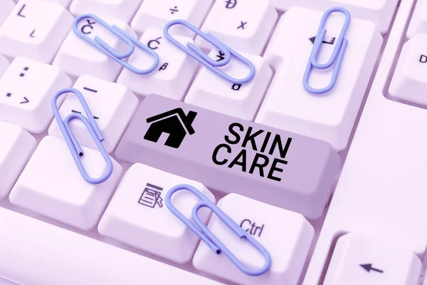 Sign displaying Skin Care. Conceptual photo things that you do or use to keep your skin healthy and attractive Abstract Programmer Typing Antivirus Codes, Retyping Debug Codes — Stock Photo, Image
