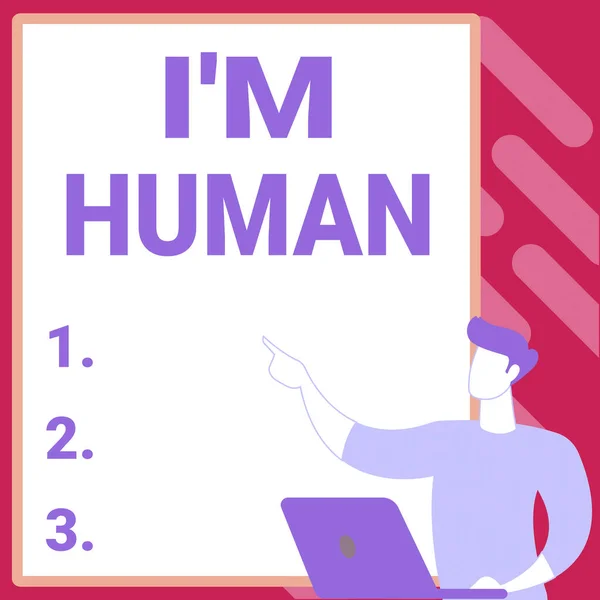 El yazısı işareti I M Human. Yeni Bilgisayarlı Dosya Sistemi, Çevrimiçi Belgeler Doldurulurken, birinin zayıf düştüğünü ve hata yaptığını söylemek için kullanılan kavramsal fotoğraf — Stok fotoğraf