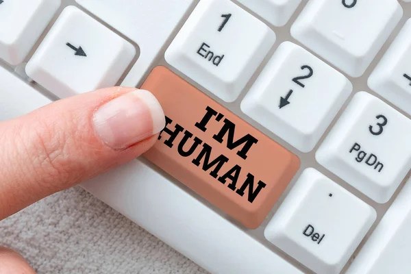 Text sign showing I M Human. Business idea used for saying someone has been weak in the ways and got mistake Researching Software Development Solutions, Typing Advanc Program Codes — Stock Photo, Image