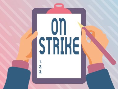 Metin başlığı Grevde 'yı temsil ediyor. Konsept, Klavye Yazma Oyunu Çalan, Dijital Belgeler Oluşturan ve İşleyen bir işverenle tartışıldığı için çalışmayı reddetme anlamına gelir