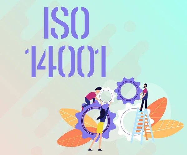 Conceptual display Iso 14001. Word Written on a family of standards related to environmental management Abstract Helping Build Community, Society Working Together Concept — Stock Photo, Image