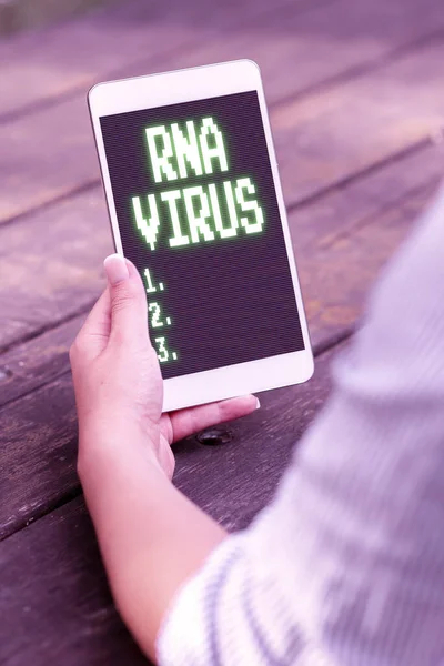 Fogalmi megjelenítés Rna vírus. Szó Írt egy vírus genetikai információ tárolják formájában RNA Online Jobs és távkapcsolat az emberek együtt — Stock Fotó