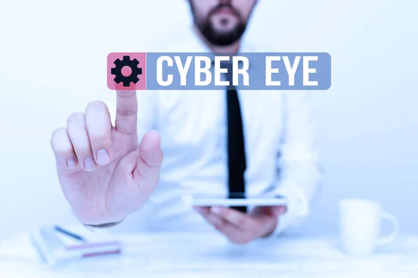 Texto que muestra inspiración Cyber Eye. Concepto significa que la herramienta se involucra en la construcción de tecnologías inteligentes en ciberseguridad Presentando tecnología de comunicación Smartphone Voz y videollamadas — Foto de Stock