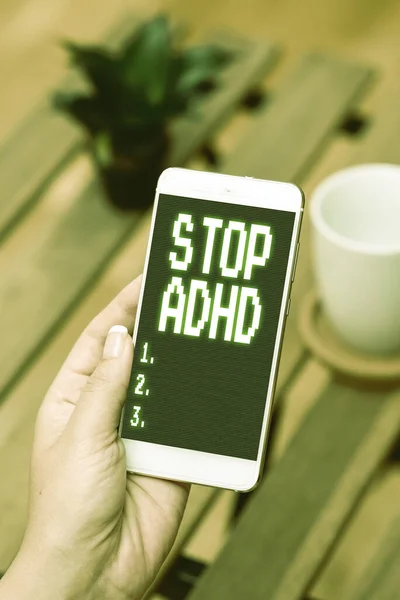Inspiration montrant le signe Stop Adhd. Concept Internet Mettre fin au trouble de santé mentale chez les enfants Capacité d'appels vocaux et vidéo hyperactifs Relier les gens — Photo