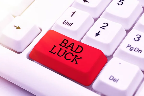 Bad Luck 을 보여 주는 문자 표지판. 불행 한 결과로 생긴 불행 한 상태에 쓰여진 예언 이미지 키워드와 설명, 타이핑 워드 정의와 의미 — 스톡 사진