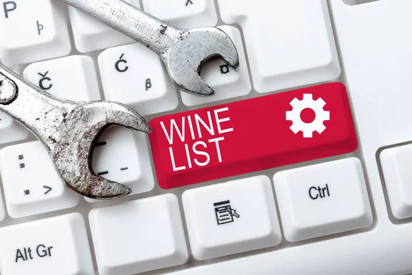 Escribir mostrando texto Lista de vinos. Internet Concept menú de selecciones de vino para la compra típicamente en un restaurante Crear una nueva cuenta Contraseña, Resumen Cursos de Escritura en Línea — Foto de Stock