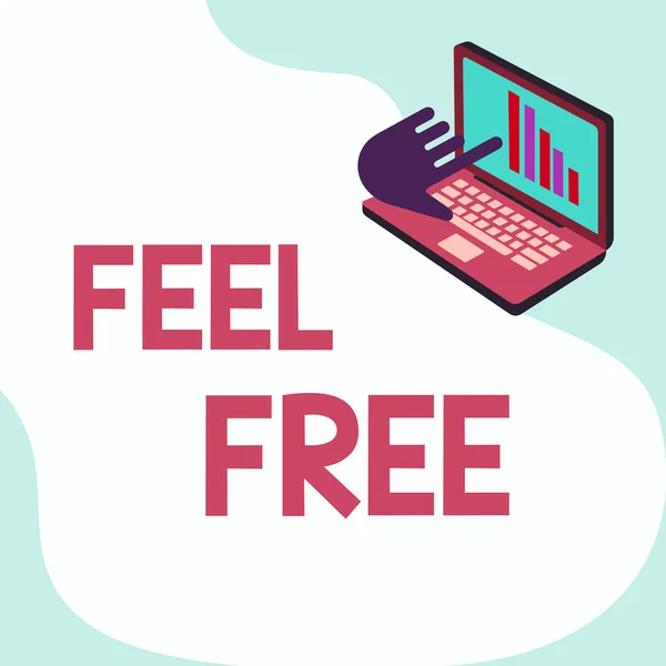 Bildunterschrift: Feel Free. Internet-Konzepte haben kein Zögern oder Scheu oft als Einladung Laptop Zeichnung Zeigen Graph Growth Hand Pointing Screen. — Stockfoto