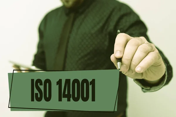 Sign displaying Iso 14001. Business idea a family of standards related to environmental management Presenting New Technology Ideas Discussing Technological Improvement — Stock Photo, Image