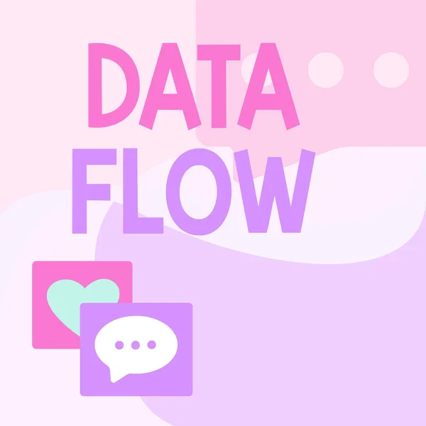 Text sign showing Data Flow. Business overview the movement of data through a system comprised of software Message S Drawing With Speech Bubbles With Heart Symbols. — Stock Photo, Image