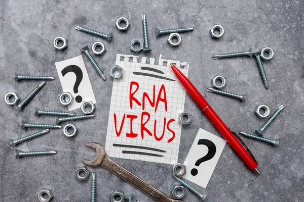 Inspiráció a Rna vírus jeleit mutatja. Üzleti áttekintés a vírus genetikai információkat tárolják formájában RNA Új ötletek Brainstoming A karbantartás tervezése javítási megoldások toll — Stock Fotó