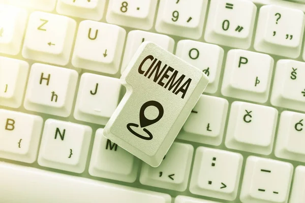 Writing displaying text Cinema. Business showcase theater where movies are shown for public entertainment Movie theater Typing New Edition Of Informational Ebook, Creating Fresh Website Content — Stock Photo, Image
