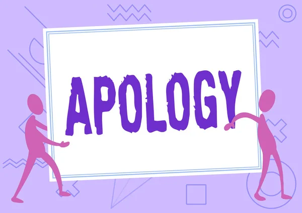 Sign displaying Apology. Business idea a written or spoken expression of one s is regret remorse or sorrow Two Colleagues Standing Carrying Large Blank Board Showing Unity. — Stock Photo, Image