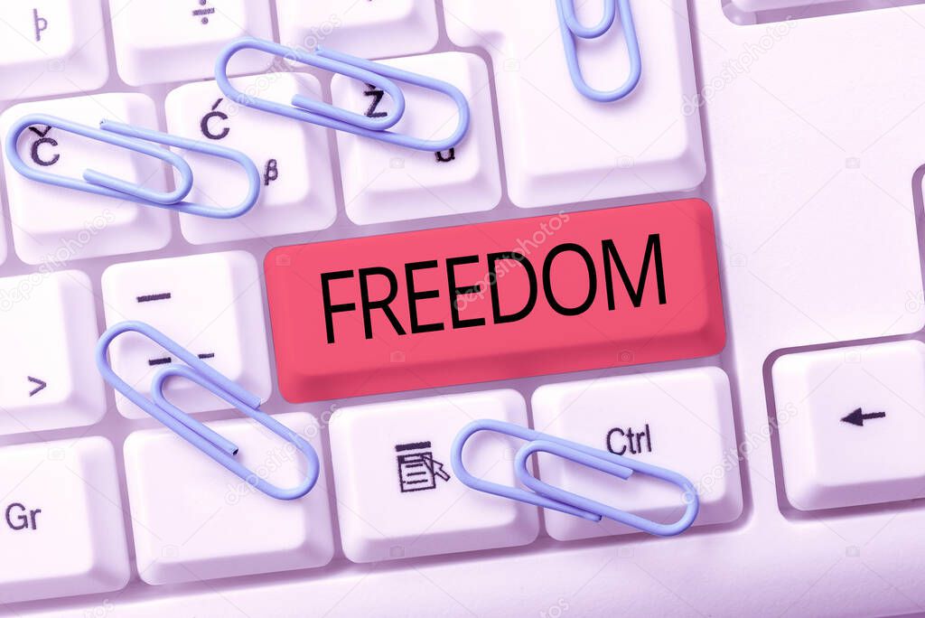 Writing displaying text Freedom. Business overview liberty rather than in confinement or under physical restraint Connecting With Online Friends, Making Acquaintances On The Internet