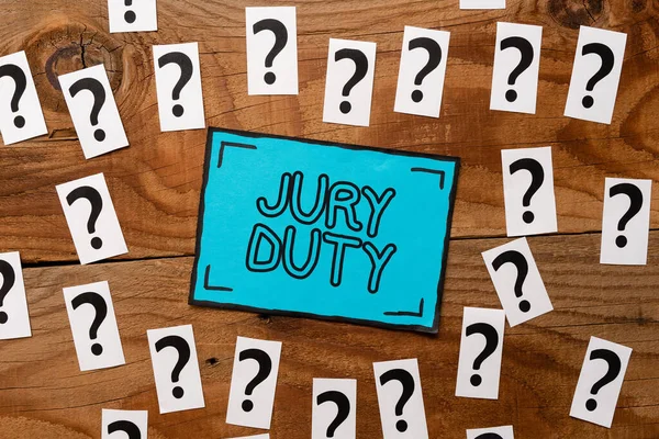 Conceptuele weergave Jury Duty. Concept betekent verplichting of een periode van optreden als jurylid Brainstorming New Ideas And Inspiration For Solutions Doorbraak Problemen — Stockfoto