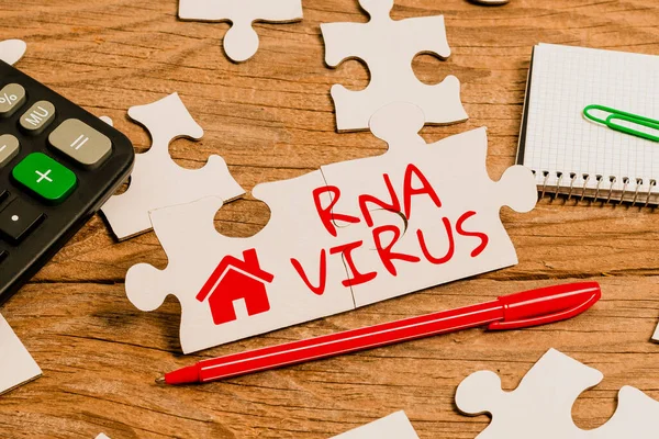 Szöveges üzenet megjelenítése Rna Virus. Internet Concept a vírus genetikai információ tárolják formájában RNA épület befejezetlen fehér kirakós minta puzzle hiányzó utolsó darab — Stock Fotó