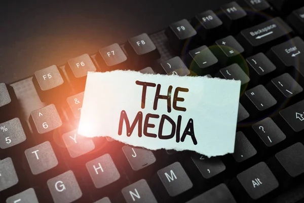 Text sign showing The Media. Word Written on main means of mass communication that are regarded collectively Creating Online Journals, Typing New Articles, Making New Headlines — Stock Photo, Image