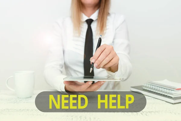 Text sign showing Need Help. Business showcase When someone is under pressure and cannot handle the situation Developer Discussing Gadget Upgrade, Presenting Technical Specs — Stock Photo, Image