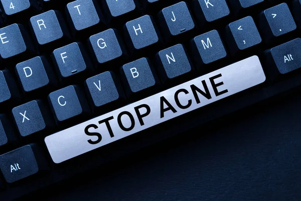 Sign displaying Stop Acne. Business concept control the occurrence of inflamed sebaceous glands in the skin Composing New Email Message, Researching Internet For Informations — Stock Photo, Image