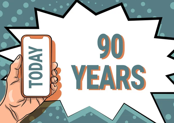 Text zeigt Inspiration 90 Jahre. Geschäftlicher Ansatz Erinnerung oder Ehrung eines besonderen Tages für sein 90-jähriges Bestehen — Stockfoto