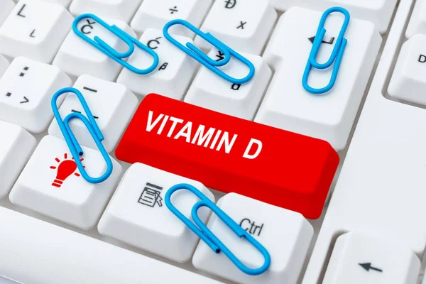 Текстовый знак, показывающий витамин D. Слово, написанное на питательном веществе, ответственном за увеличение поглощения кишечника — стоковое фото