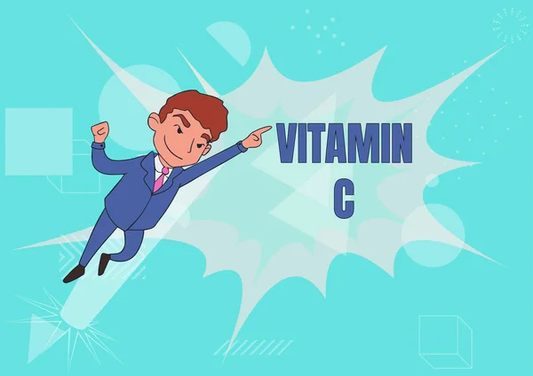 Håndskriftsteksten Vitamin C. Internet Concept støtter helbredelse og hjelper kroppen å absorbere jern Askorbinsyre Man Drawing In Uniform Standing Pointing Upward Displaying Leadership. – stockfoto