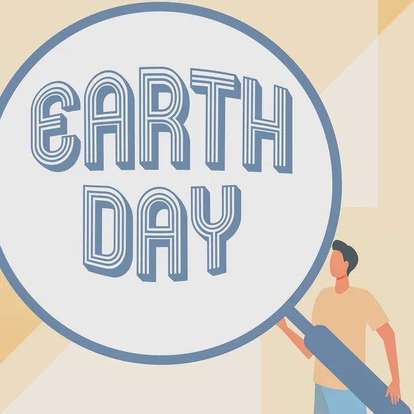 Τίτλος κειμένου που παρουσιάζει την Ημέρα της Γης. Επιχειρηματική ιδέα Παγκόσμια γιορτή της οικολογίας διατήρηση του περιβάλλοντος Κύριος Σχέδιο Μόνιμη Holding Μεγάλο Μεγεθυντικό γυαλί. — Φωτογραφία Αρχείου