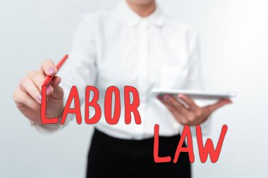 İlham, İşçi Hukuku 'nu gösteriyor. Yeni Teknoloji Fikirlerini Sunan İşçilerin Hakları ve Sorumluluklarına İlişkin İş Konsepti Teknolojik Gelişmeyi Tartışıyor