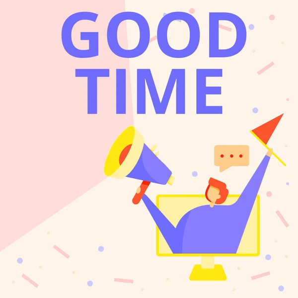 Konzeptionelle Anzeige Gute Zeit. Unternehmen nähern sich dem richtigen Moment, um etwas zu tun oder damit etwas passiert.. — Stockfoto