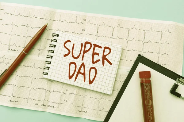 Text showing inspiration Super Dad. Business overview Children idol and super hero an inspiration to look upon to Reading Graph And Writing Important Medical Notes Test Result Analysis — Stock Photo, Image