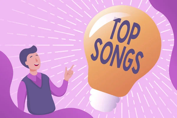 Konzeptionelle Schau Top Songs. Geschäftsübersicht aufgezeichnetes Lied, das allgemein populär oder bekannt wird Sammeln von Bildungsdokumenten online, Ausfüllen von Umfragefragen — Stockfoto