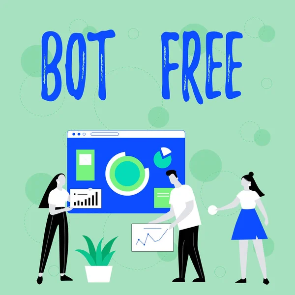 Tekst pisma Bot Free. Koncepcja biznesowa program komputerowy, który działa automatycznie roboty internetowe Pracownik Pomagając razem Dzielenie Pomysły na poprawę umiejętności. — Zdjęcie stockowe