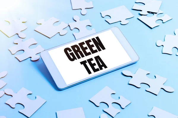 Ručně psaný nápis Zelený čaj. Obchodní nápad typ čaje, který je vyroben z listů a pupenů Camellia sinensis Brainstorming Technologické problémy Zlepšení a upgrade produktu — Stock fotografie