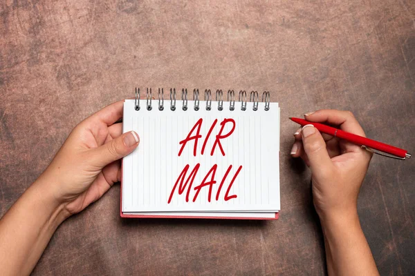 Text caption presenting Air Mail. Conceptual photo the bags of letters and packages that are transported by aircraft New Contract Signing Home Insurance Plans Loan Instalation Deals — Stock Photo, Image