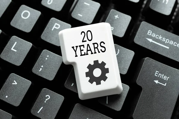 Hand writing sign 20 Years. Internet Concept Remembering or honoring special day for being 20 years in existence Retyping Old Notes, Playing Text Games, Testing Typing Speed — Stock Photo, Image