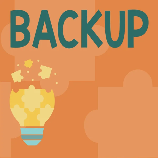 Text sign showing Backup. Business concept copy of file or other item data made in case original is lost damaged Abstract Brainstorming Problem And Solution, Careful Thinking Concept — Stock Photo, Image