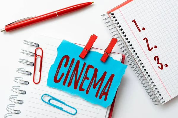 Inspiration showing sign Cinema. Word Written on theater where movies are shown for public entertainment Movie theater Colorful Perpective Positive Thinking Creative Ideas And Inspirations — Stock Photo, Image