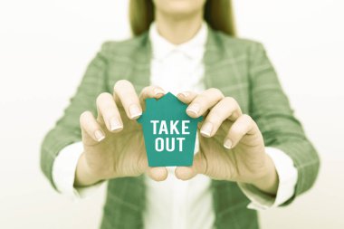 Kavramsal Görüntü Paketi. Restorandan yemek alıp dışarıda yemek yeme fikri Genç İş Kadını Tutucu Ev Sahibi İş Dünyası Kıyafetini Sunar